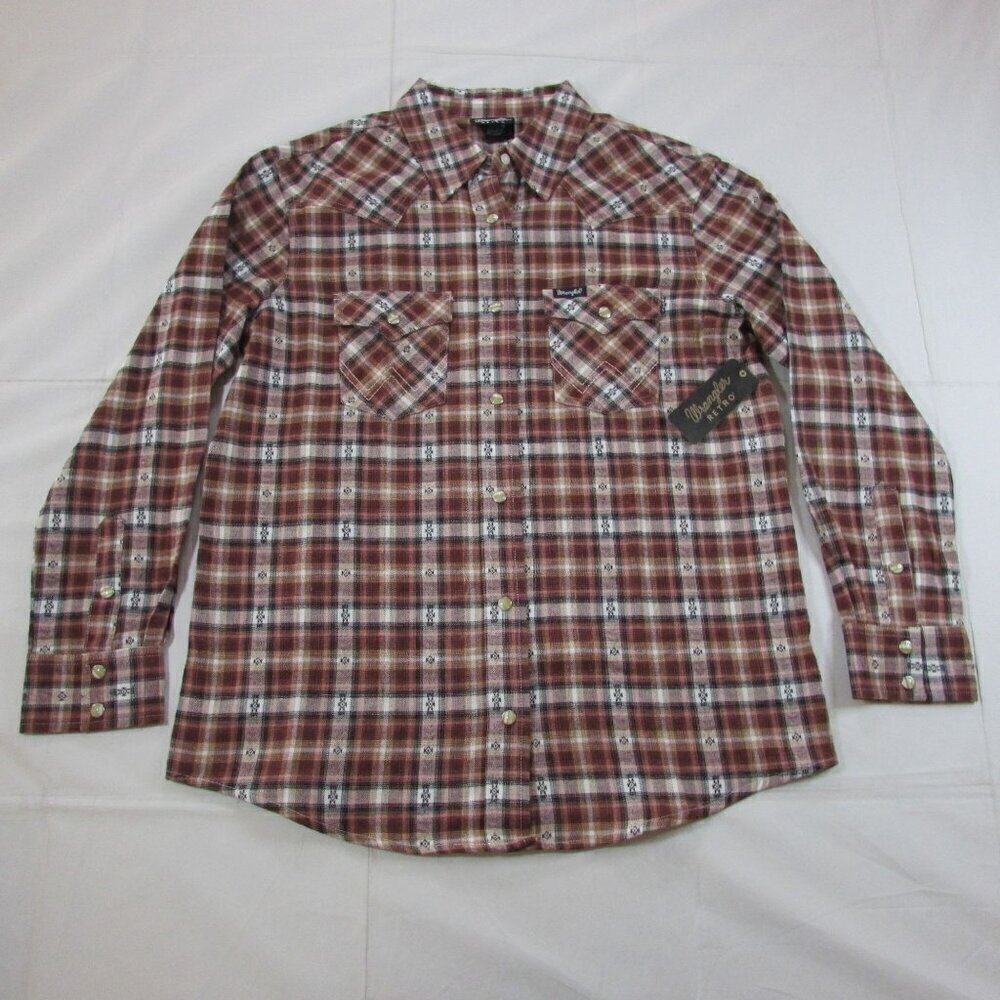 Wrangler Retro Women's Long Sleeve Woven Plaid Snap Western Shirt Rust/Dusty Ros